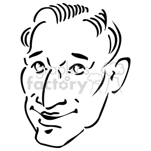 The image is a line drawing or clipart of a man's face. It's a simple, stylized representation with prominent facial features such as the eyes, eyebrows, nose, ears, and mouth. The expression appears neutral, and the line work suggests the contours of the face and hairstyle.