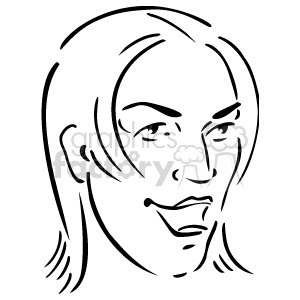 The clipart image features a simplistic line drawing of a human face. The face appears to be that of a person with defined cheekbones, a prominent chin, long hair, and expressive eyes.