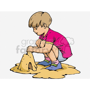 Little boy in a pink shirt building a sandcastle clipart. Royalty-free image # 158691