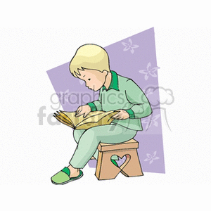 Child reading clipart.
