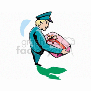 Cartoon mailman delivering a gift package  clipart. Commercial use image # 159924