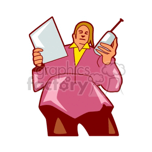 Cartoon man with a cell phone and documents 