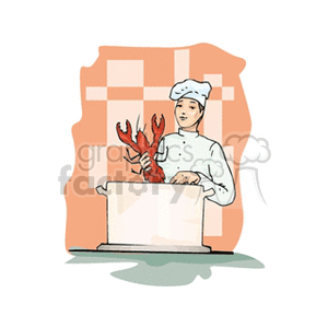 A chef cooking a lobster clipart.