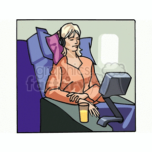women traveling in an airplane clipart.