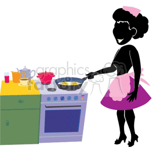 A women in an apron frying eggs clipart. Royalty-free image # 161246