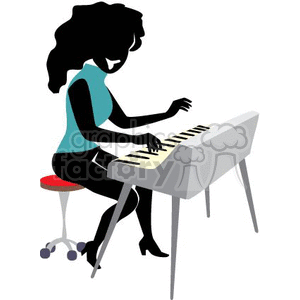 clipart - girl playing keyboard.