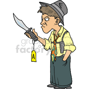 cartoon police detective holding large knife clipart. Commercial use image # 161582