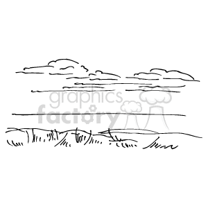 The image is a black and white clipart showing a simplistic depiction of an ocean with waves and clouds overhead. It represents a coastal scene, possibly intended to reflect the east coast, with a focus on the water and sky elements commonly associated with oceans and coasts.