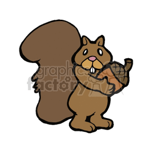 cartoon squirrel holding an acorn clipart. Commercial use image # 163777