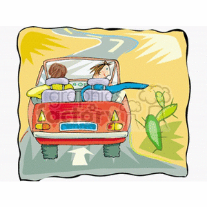 Couple driving in their red convertible clipart. Commercial use image # 163789