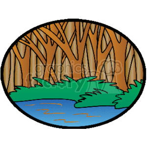 dense forest along a river clipart. Commercial use image # 163815