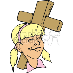 blond girl with a cross clipart. Commercial use image # 164631