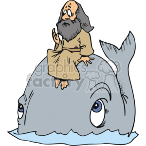 Jonah sitting on a cartoon whale - Moby Dick clipart. Commercial use image # 164716