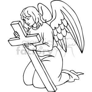 Black and white angel holding cross clipart. Commercial use image # 164851