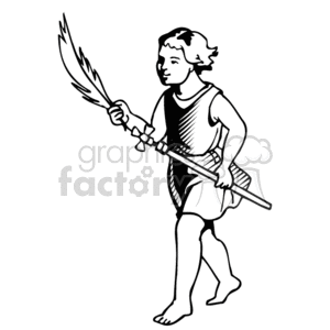 A black and white christian boy walking with a staff and a palm clipart. Commercial use image # 164906