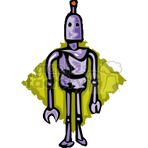 This clipart image depicts a stylized, cartoon-like alien or robot figure with a slender body, a head with a single antenna on top, and what seems to be mech-like or armored limbs. The alien/robot has a two-tone color scheme of purple and pale lavender, with swirls or patterns on its head and body. The background consists of a yellow, jagged halo that may suggest an alien aura or energy.