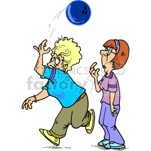 lady slipped bowling ball into the air clipart.