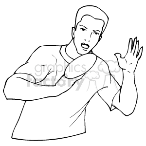 In the clipart image, there is an illustration of a person playing table tennis or ping pong. The individual appears to be in an active pose, holding a ping pong paddle and is likely hitting or preparing to hit a ping pong ball (although the ball is not visible in the image). The person is depicted in a simplistic black and white line art style.