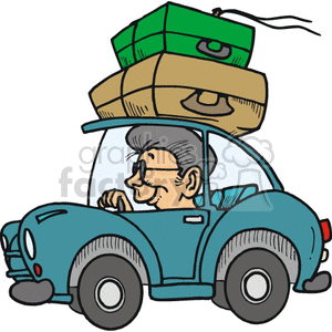 Person driving a car with suitcases on the roof clipart. Commercial use image # 172838