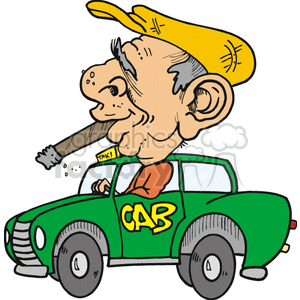 Cartoon taxi driver smoking a cigar while driving his cab clipart. Royalty-free image # 172840