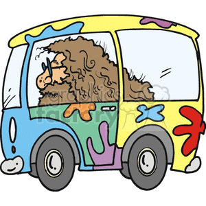 Hippie driving a VW van clipart.