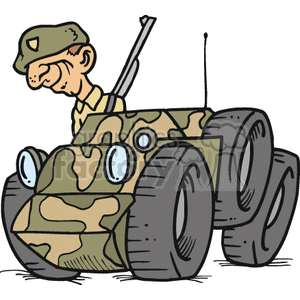 Cartoon soldier in his assault vehicle