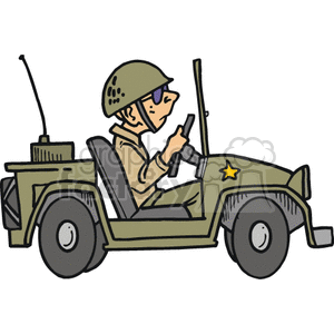 A Soldier Driving in a Military Jeep clipart.