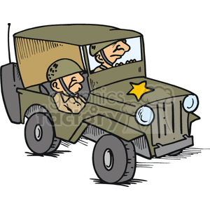 Two Men Driving a Cartoon Military Jeep clipart. Commercial use image # 172858