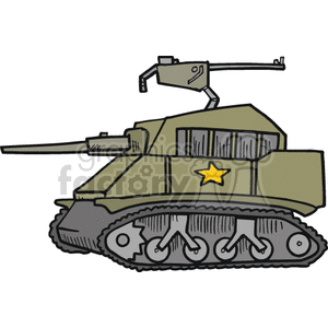 A Military Tank in Green Camouflage with a Yellow Star clipart. Royalty-free image # 172862