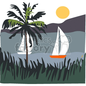  boats boat sailboat sailboats palm tree tropical   transportb087 Clip Art Transportation Water 