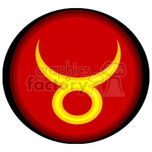 The image is a stylized representation of the Taurus zodiac symbol, which consists of a circle with two horns above it. The symbol is depicted in yellow on a red circular background with a black outline.