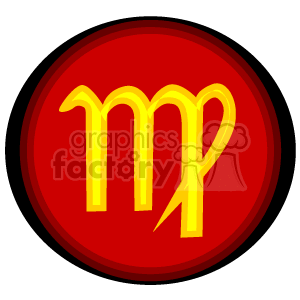 The clipart image shows the symbol for the astrological sign Virgo set against a red circular background with a black border. The Virgo symbol is depicted in a stylized yellow font.