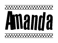 The clipart image displays the text Amanda in a bold, stylized font. It is enclosed in a rectangular border with a checkerboard pattern running below and above the text, similar to a finish line in racing. 