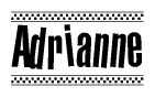 The clipart image displays the text Adrianne in a bold, stylized font. It is enclosed in a rectangular border with a checkerboard pattern running below and above the text, similar to a finish line in racing. 