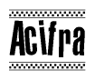 The clipart image displays the text Acifra in a bold, stylized font. It is enclosed in a rectangular border with a checkerboard pattern running below and above the text, similar to a finish line in racing. 