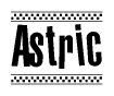 The image contains the text Astric in a bold, stylized font, with a checkered flag pattern bordering the top and bottom of the text.