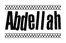 The clipart image displays the text Abdellah in a bold, stylized font. It is enclosed in a rectangular border with a checkerboard pattern running below and above the text, similar to a finish line in racing. 