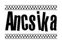 The clipart image displays the text Ancsika in a bold, stylized font. It is enclosed in a rectangular border with a checkerboard pattern running below and above the text, similar to a finish line in racing. 