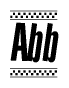 The clipart image displays the text Abb in a bold, stylized font. It is enclosed in a rectangular border with a checkerboard pattern running below and above the text, similar to a finish line in racing. 