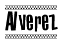 The clipart image displays the text Alverez in a bold, stylized font. It is enclosed in a rectangular border with a checkerboard pattern running below and above the text, similar to a finish line in racing. 