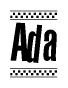 The clipart image displays the text Ada in a bold, stylized font. It is enclosed in a rectangular border with a checkerboard pattern running below and above the text, similar to a finish line in racing. 