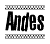 The image contains the text Andes in a bold, stylized font, with a checkered flag pattern bordering the top and bottom of the text.