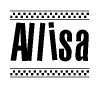 The clipart image displays the text Allisa in a bold, stylized font. It is enclosed in a rectangular border with a checkerboard pattern running below and above the text, similar to a finish line in racing. 