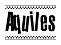 The clipart image displays the text Aquiles in a bold, stylized font. It is enclosed in a rectangular border with a checkerboard pattern running below and above the text, similar to a finish line in racing. 