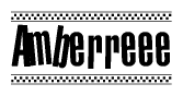The image contains the text Amberreee in a bold, stylized font, with a checkered flag pattern bordering the top and bottom of the text.