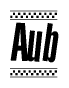 The image contains the text Aub in a bold, stylized font, with a checkered flag pattern bordering the top and bottom of the text.
