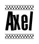 The clipart image displays the text Axel in a bold, stylized font. It is enclosed in a rectangular border with a checkerboard pattern running below and above the text, similar to a finish line in racing. 