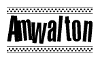 The clipart image displays the text Amwalton in a bold, stylized font. It is enclosed in a rectangular border with a checkerboard pattern running below and above the text, similar to a finish line in racing. 