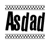 The image contains the text Asdad in a bold, stylized font, with a checkered flag pattern bordering the top and bottom of the text.