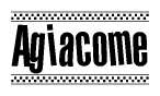 The clipart image displays the text Agiacome in a bold, stylized font. It is enclosed in a rectangular border with a checkerboard pattern running below and above the text, similar to a finish line in racing. 